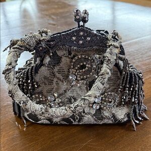 Mary Frances Elegant Black and Silver Beaded Clutch